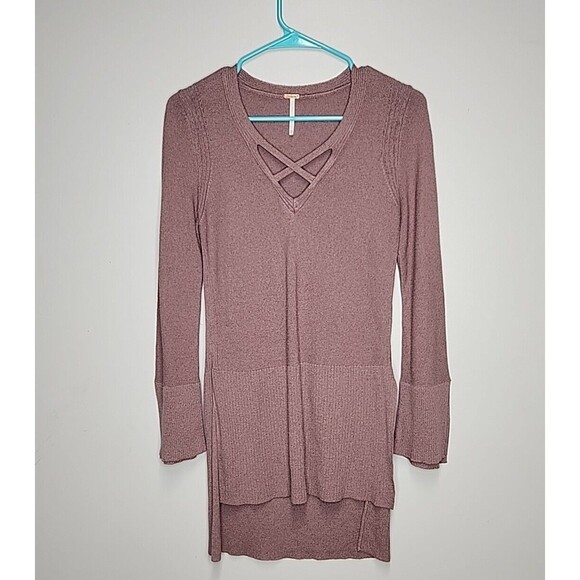 Free People Sweater Crisscross Tunic Long Sleeve Knit Purple Size XS - Picture 6 of 8